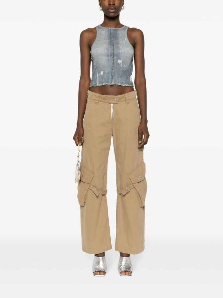 Blue Distressed Denim-effect Cotton Top
