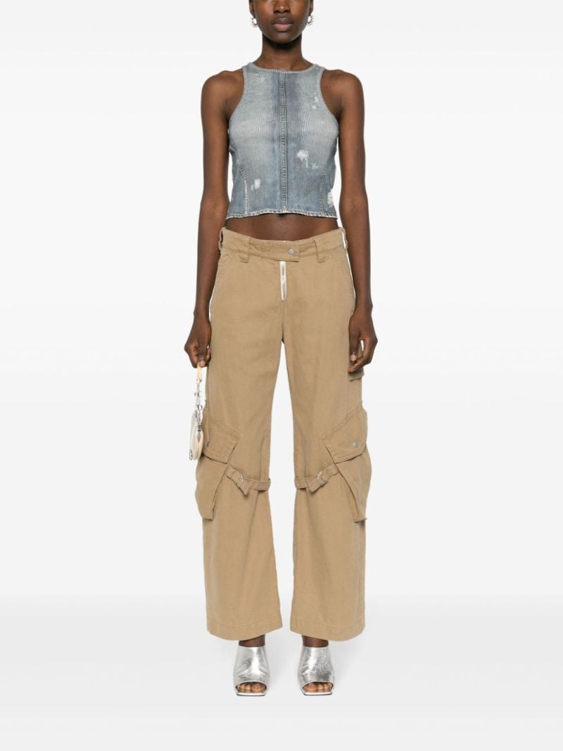Blue Distressed Denim-effect Cotton Top