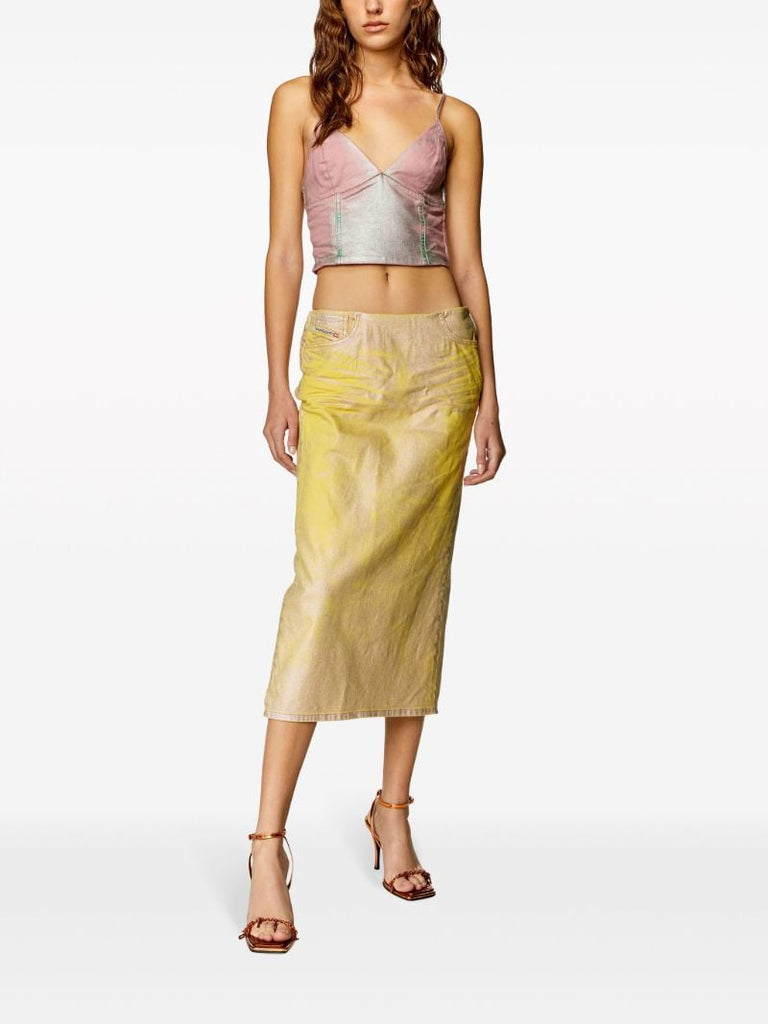 Yellow De-pra-s2 Laminated Midi Skirt