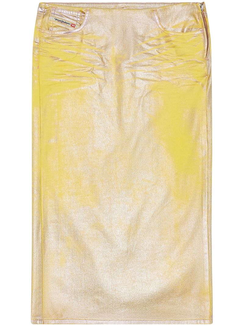 Yellow De-pra-s2 Laminated Midi Skirt