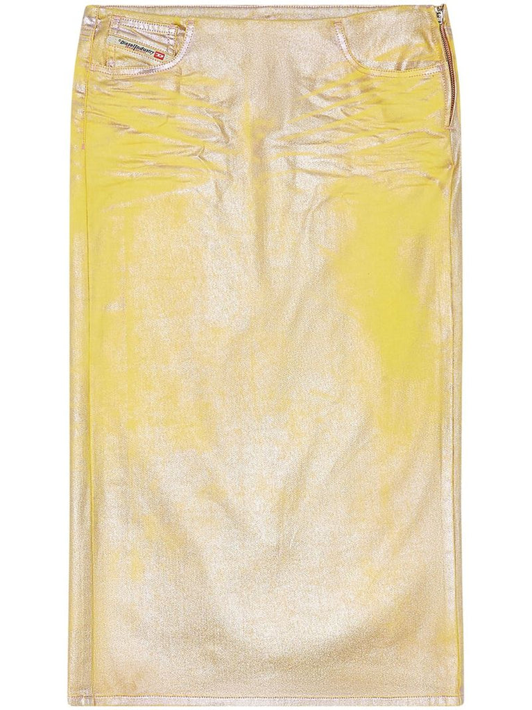 Yellow De-pra-s2 Laminated Midi Skirt