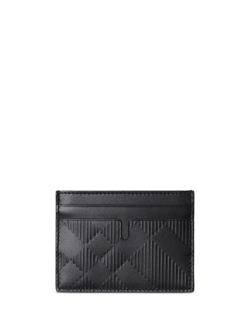 Black Embossed-check Leather Cardholder