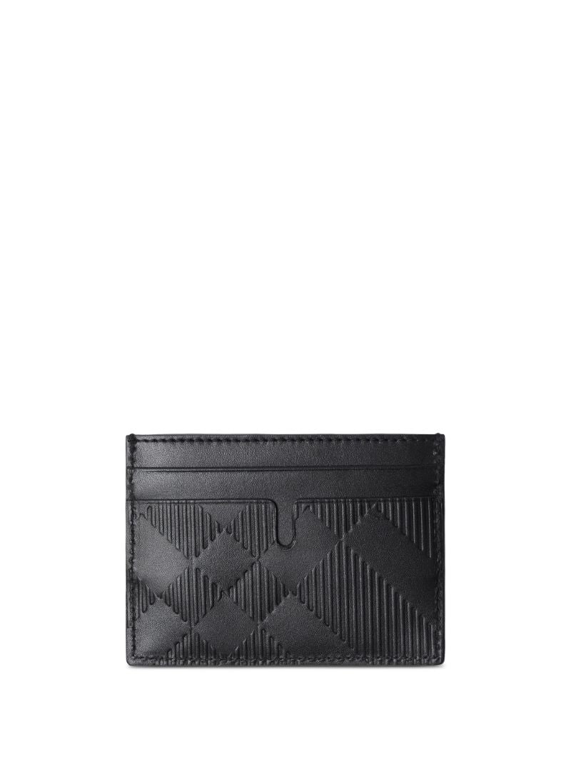 Black Embossed-check Leather Cardholder
