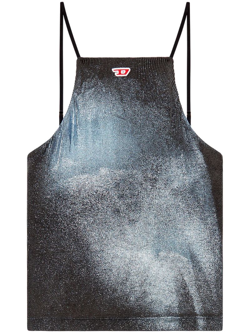 Black T-wami Metallized Jersey Tank Top