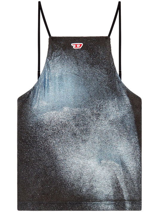Black T-wami Metallized Jersey Tank Top
