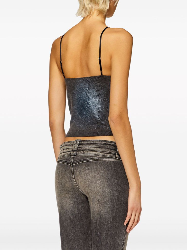 Black T-wami Metallized Jersey Tank Top