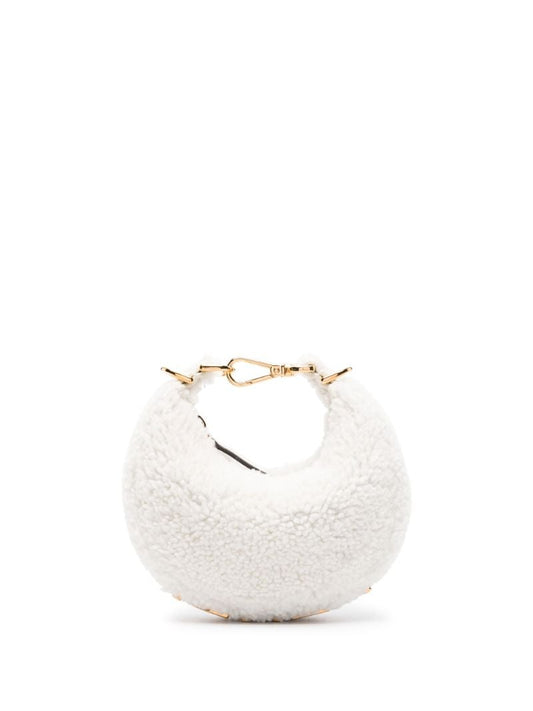 White Nano Fendigraphy Mini Shearling Tote Bag