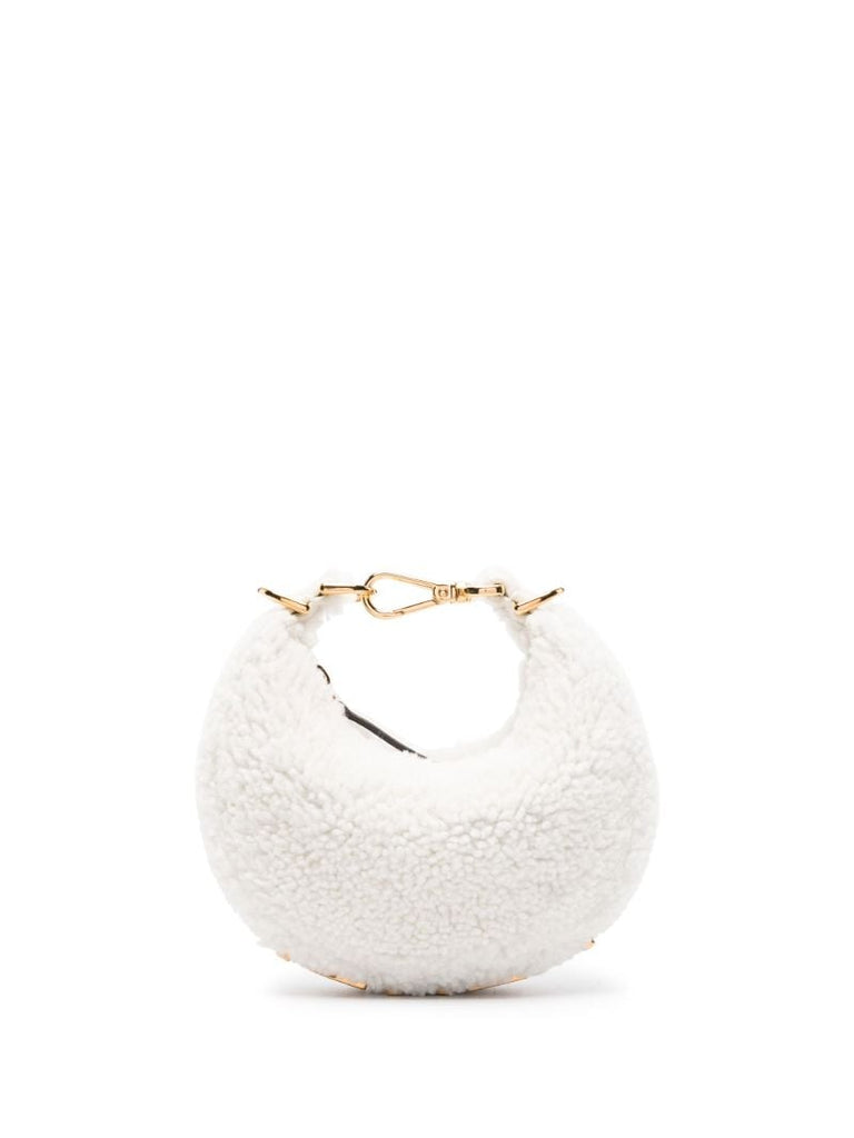 White Nano Fendigraphy Mini Shearling Tote Bag