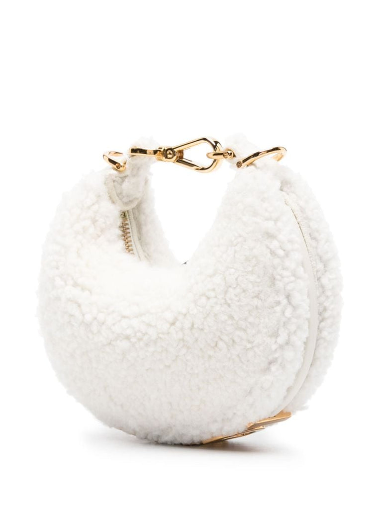White Nano Fendigraphy Mini Shearling Tote Bag