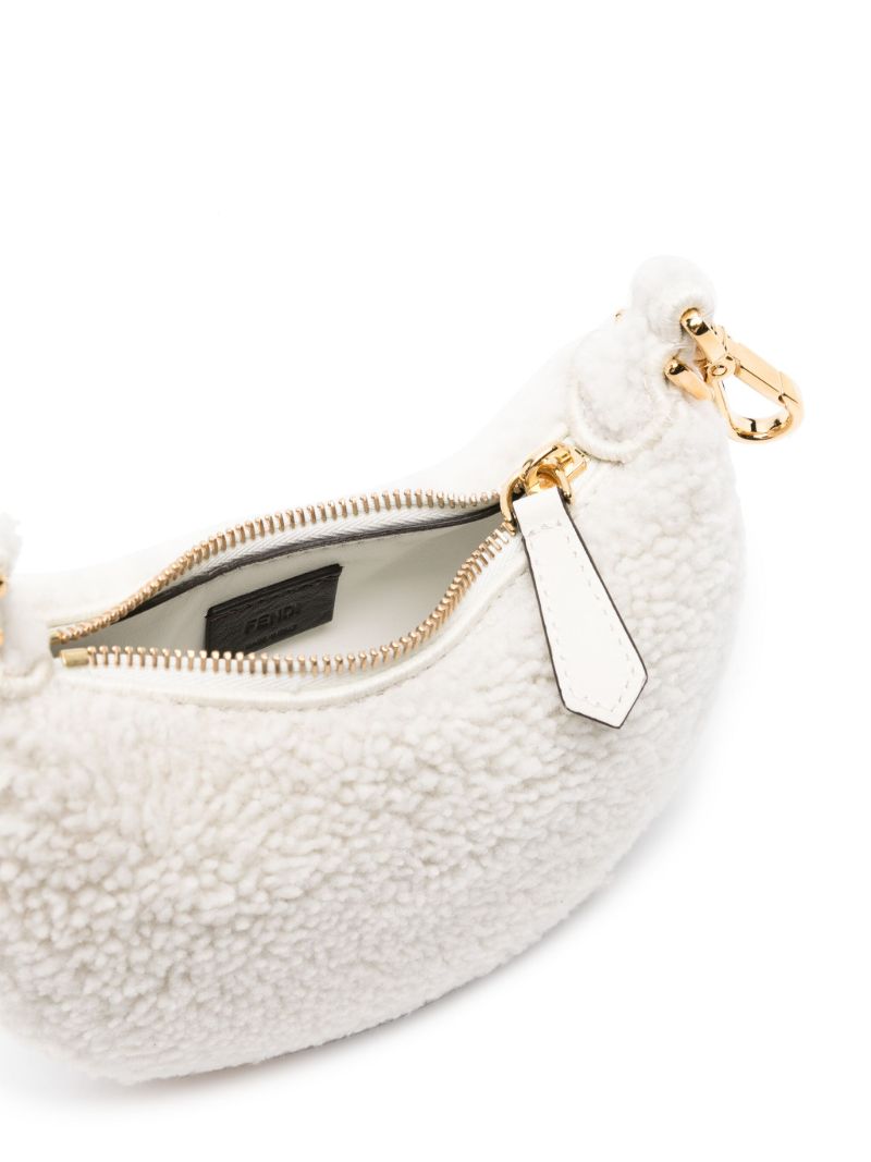White Nano Fendigraphy Mini Shearling Tote Bag