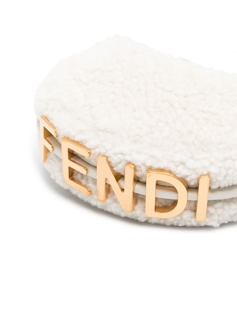 White Nano Fendigraphy Mini Shearling Tote Bag