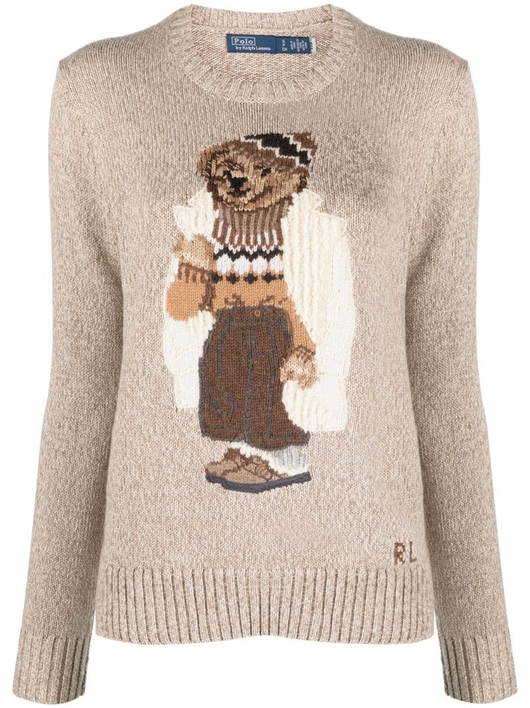 Neutral Polo Bear Intarsia-knit Sweater