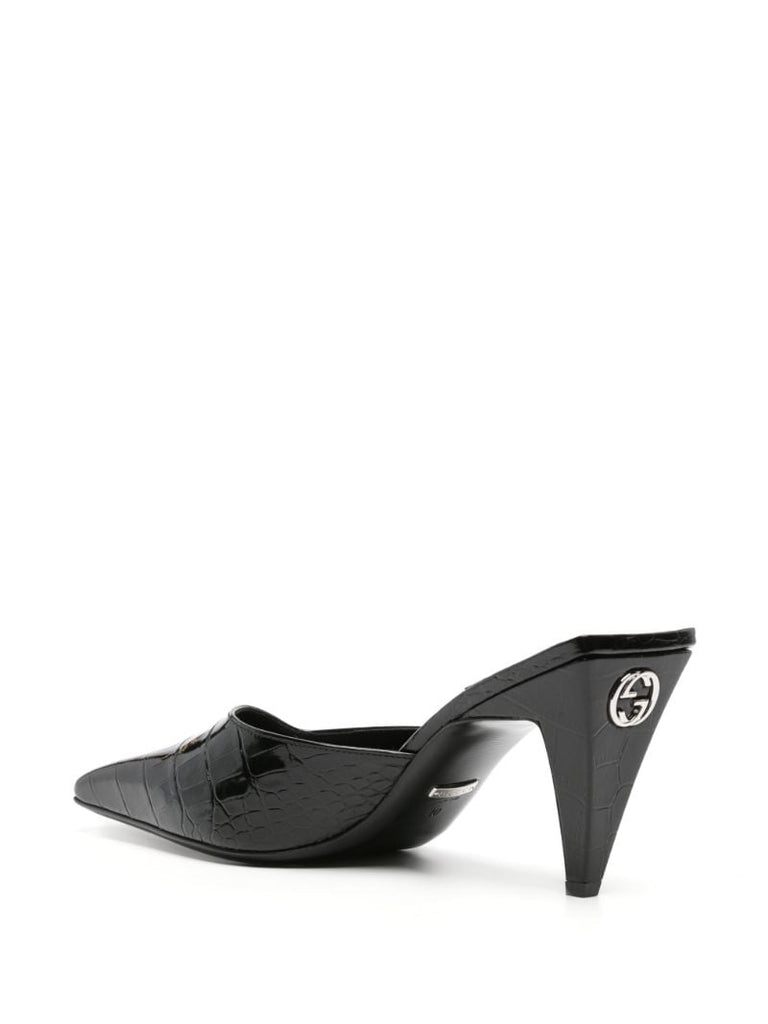Black 75 Crocodile-effect Leather Mules