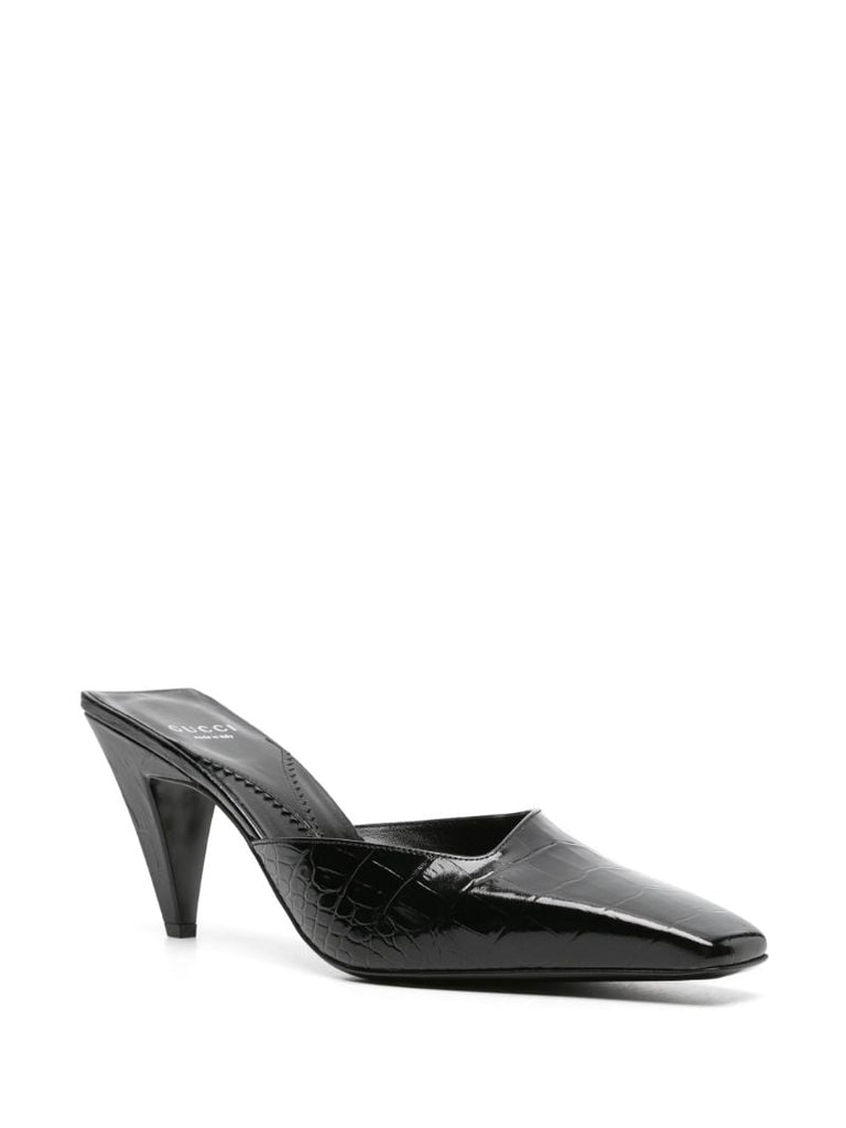 Black 75 Crocodile-effect Leather Mules
