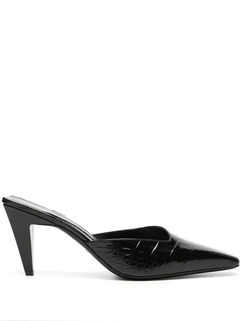 Black 75 Crocodile-effect Leather Mules