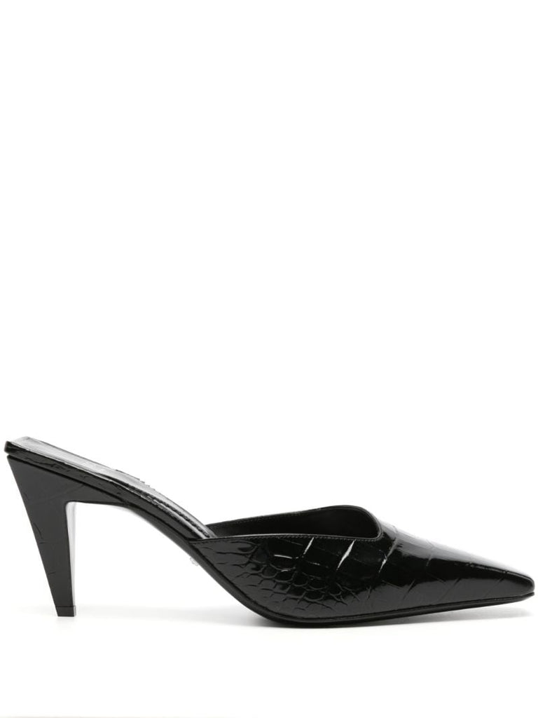 Black 75 Crocodile-effect Leather Mules
