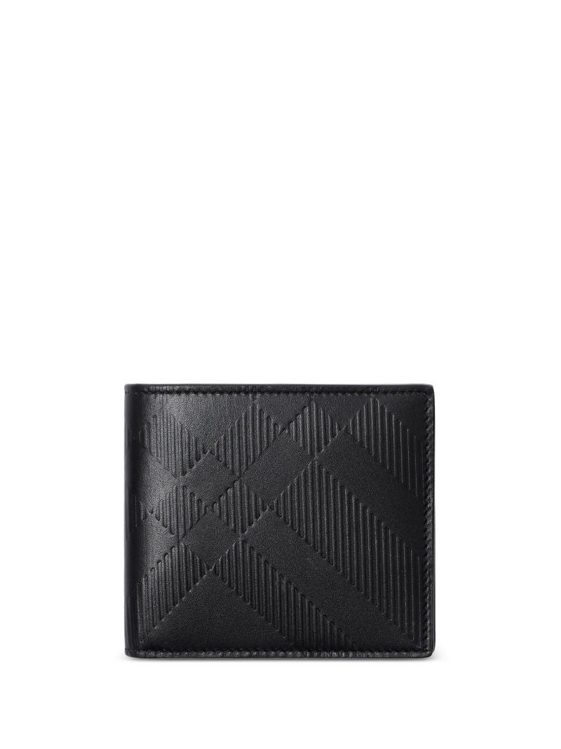Black Embossed-check Leather Bi-fold Wallet