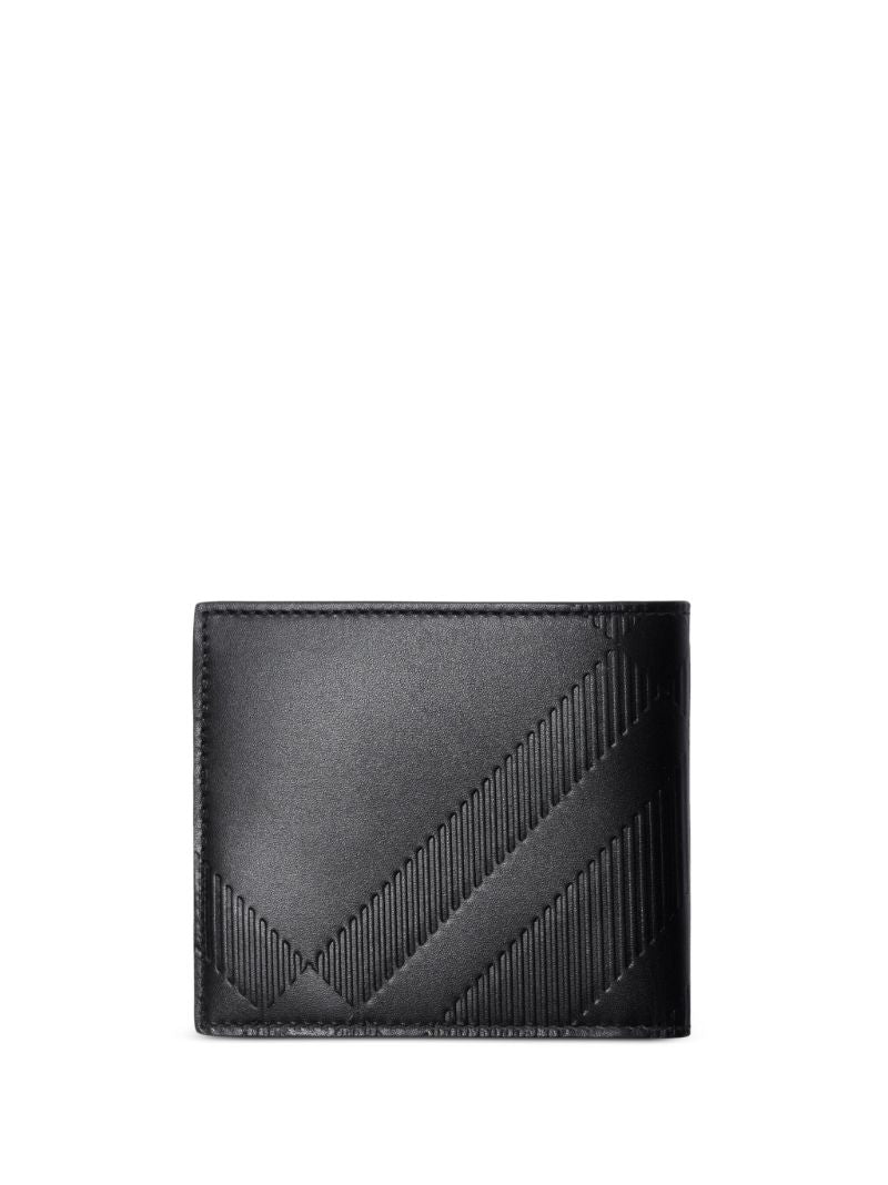 Black Embossed-check Leather Bi-fold Wallet