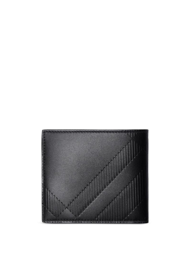 Black Embossed-check Leather Bi-fold Wallet