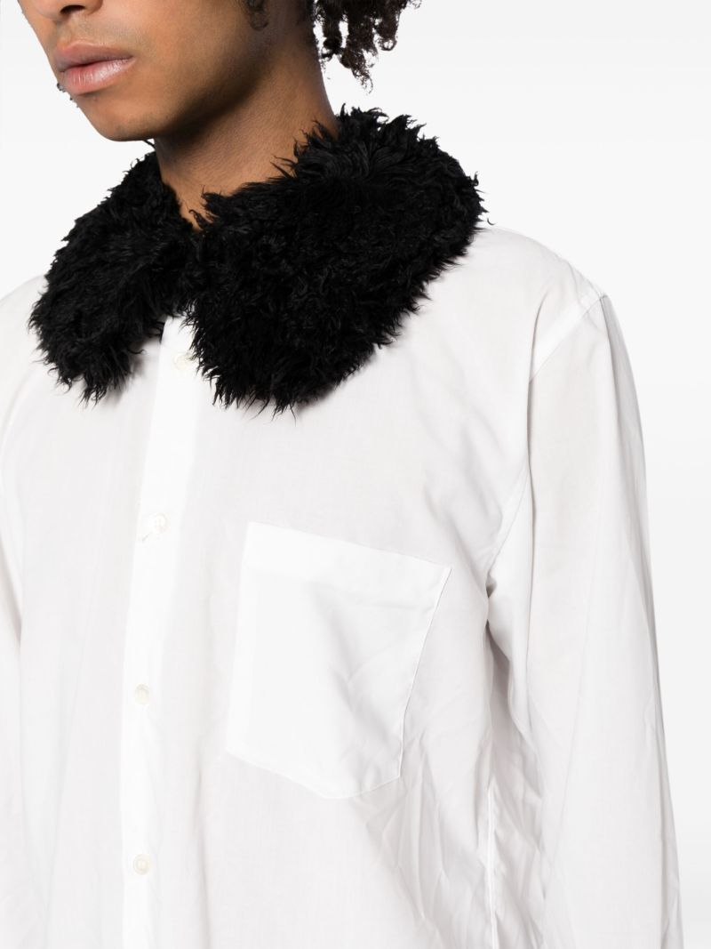 White Faux-fur Collar Shirt