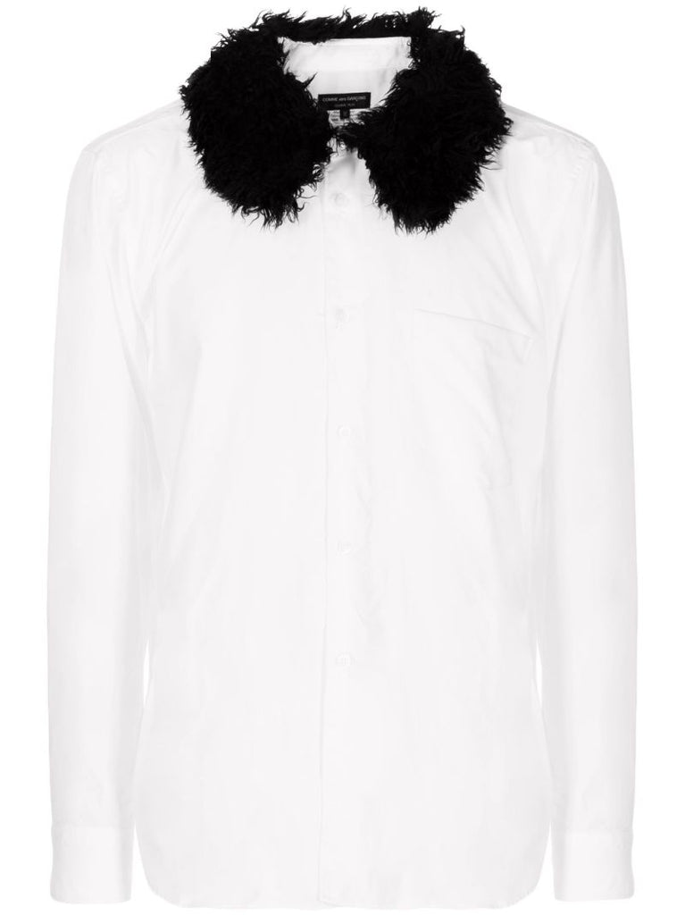 White Faux-fur Collar Shirt