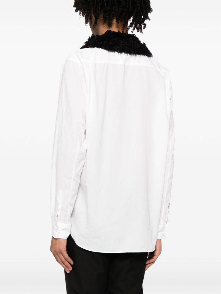 White Faux-fur Collar Shirt