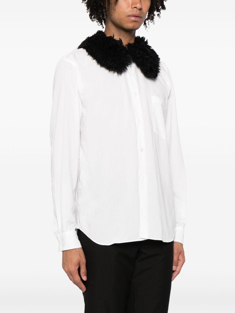 White Faux-fur Collar Shirt