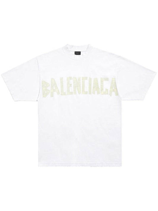 White Tape Type Cotton T-shirt
