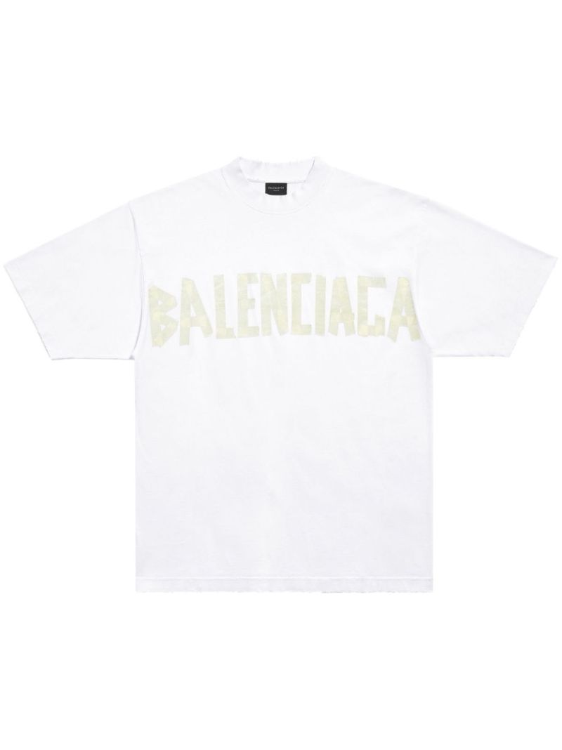 White Tape Type Cotton T-shirt