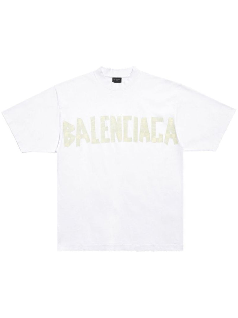 White Tape Type Cotton T-shirt