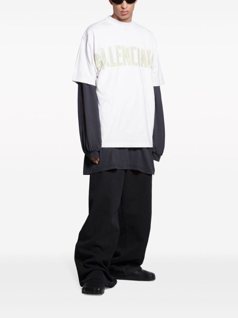 White Tape Type Cotton T-shirt