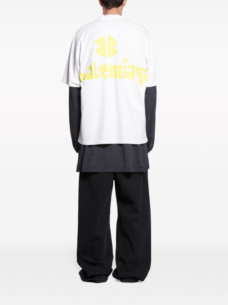 White Tape Type Cotton T-shirt