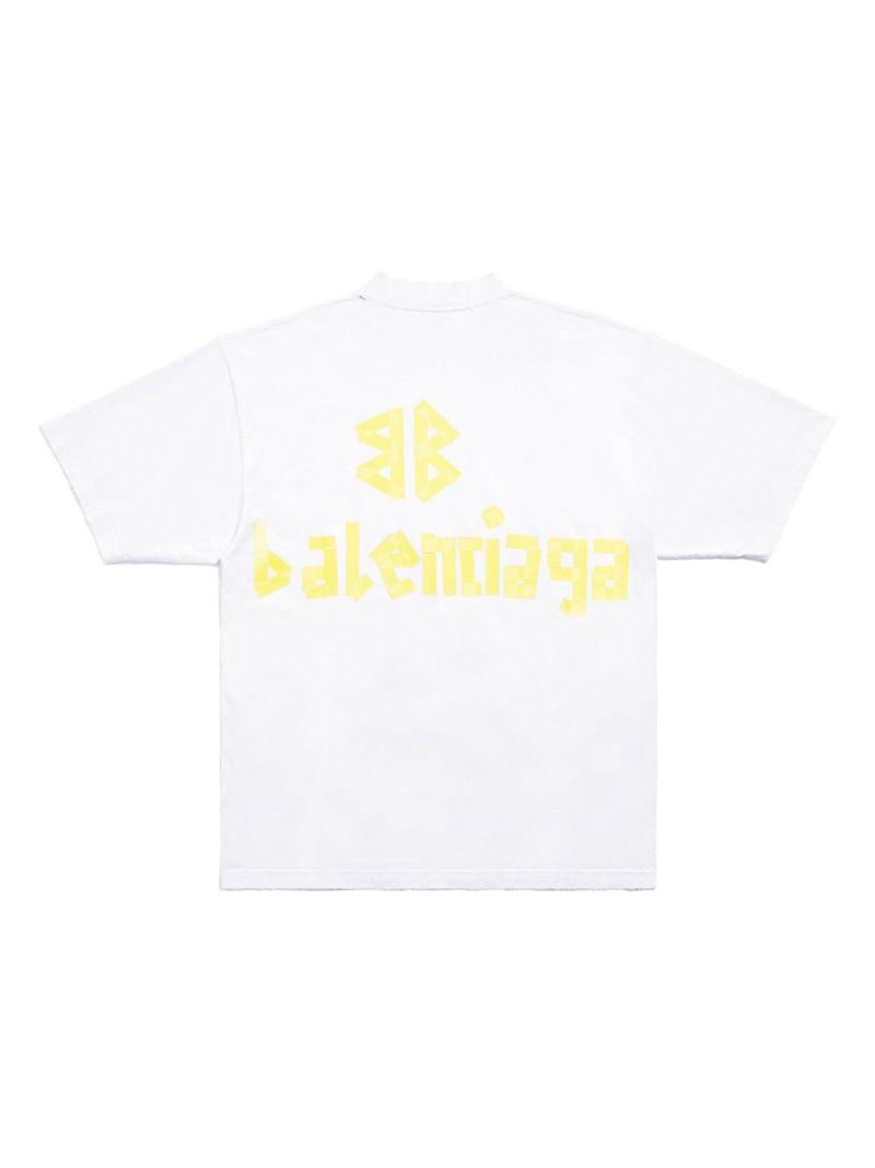 White Tape Type Cotton T-shirt