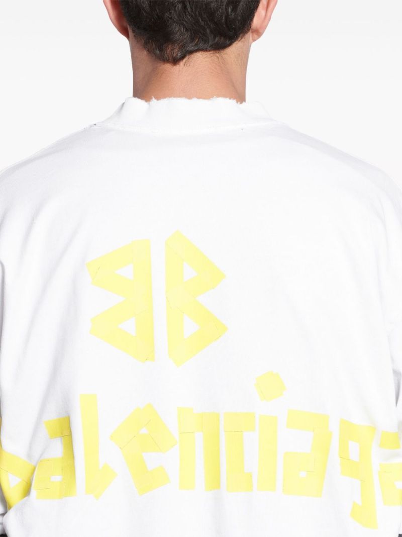White Tape Type Cotton T-shirt