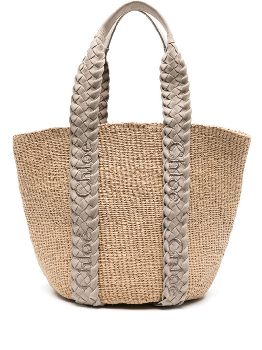 Neutral Woody Raffia Tote Bag