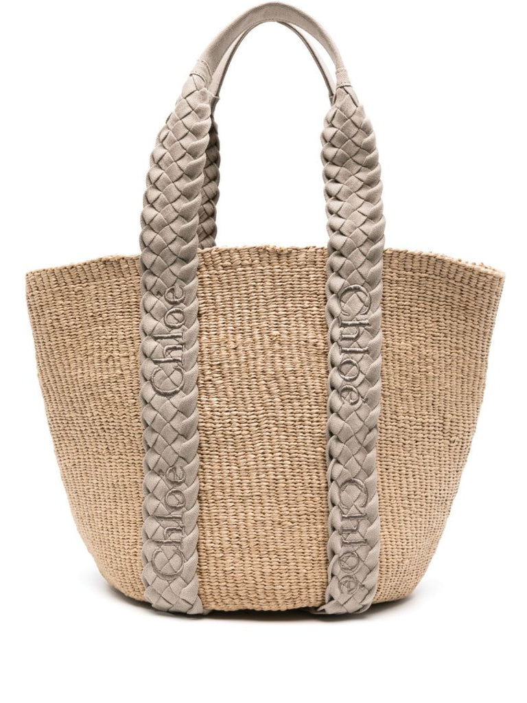 Neutral Woody Raffia Tote Bag