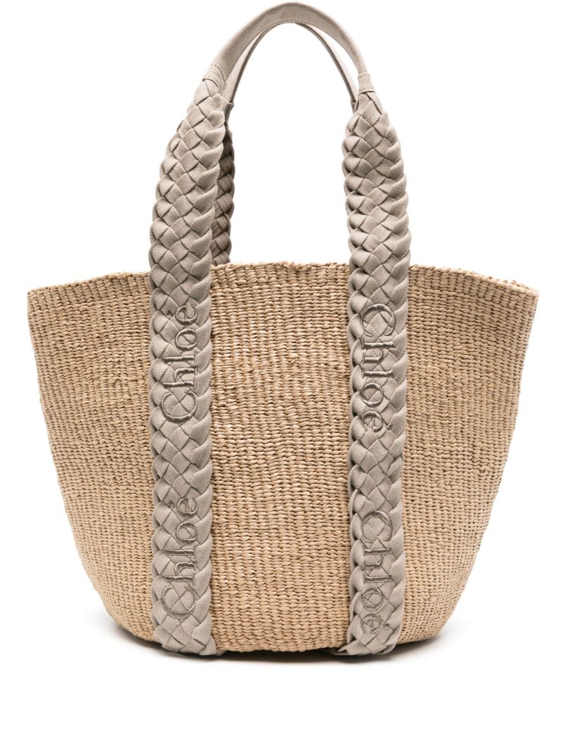 Neutral Woody Raffia Tote Bag