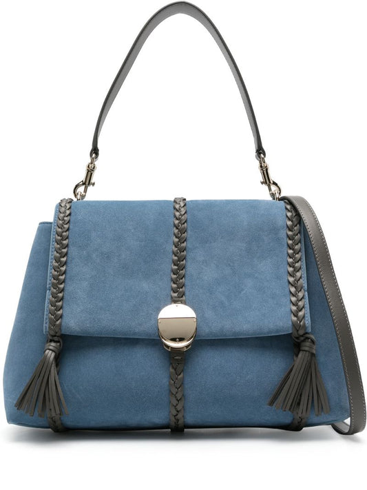 Blue Penelope Suede Shoulder Bag