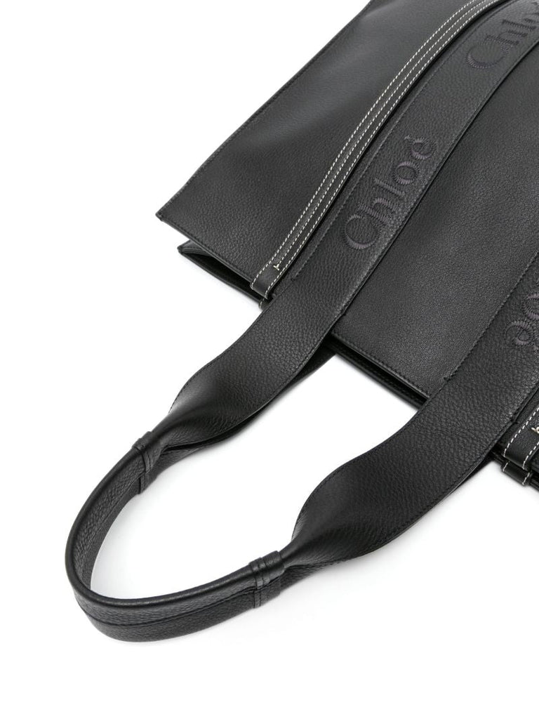 Black Woody Large Leather Tote Bag