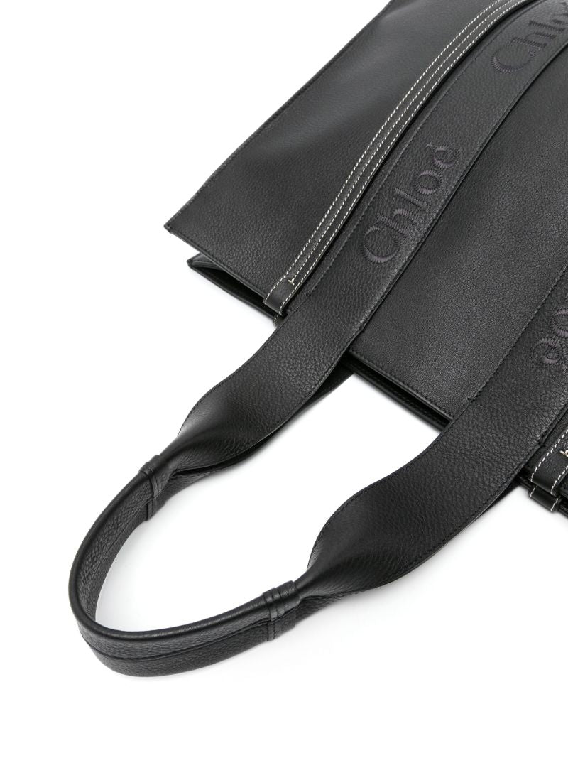 Black Woody Large Leather Tote Bag