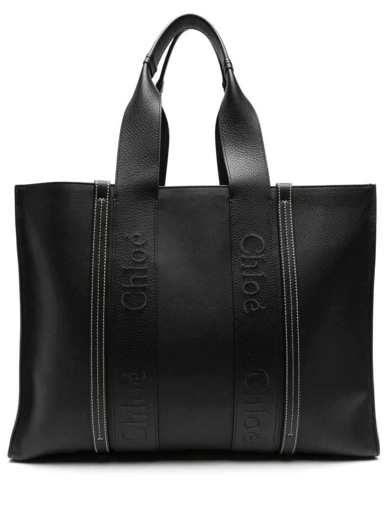 Black Woody Large Leather Tote Bag