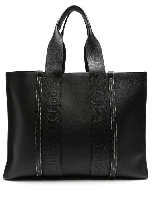 Black Woody Large Leather Tote Bag