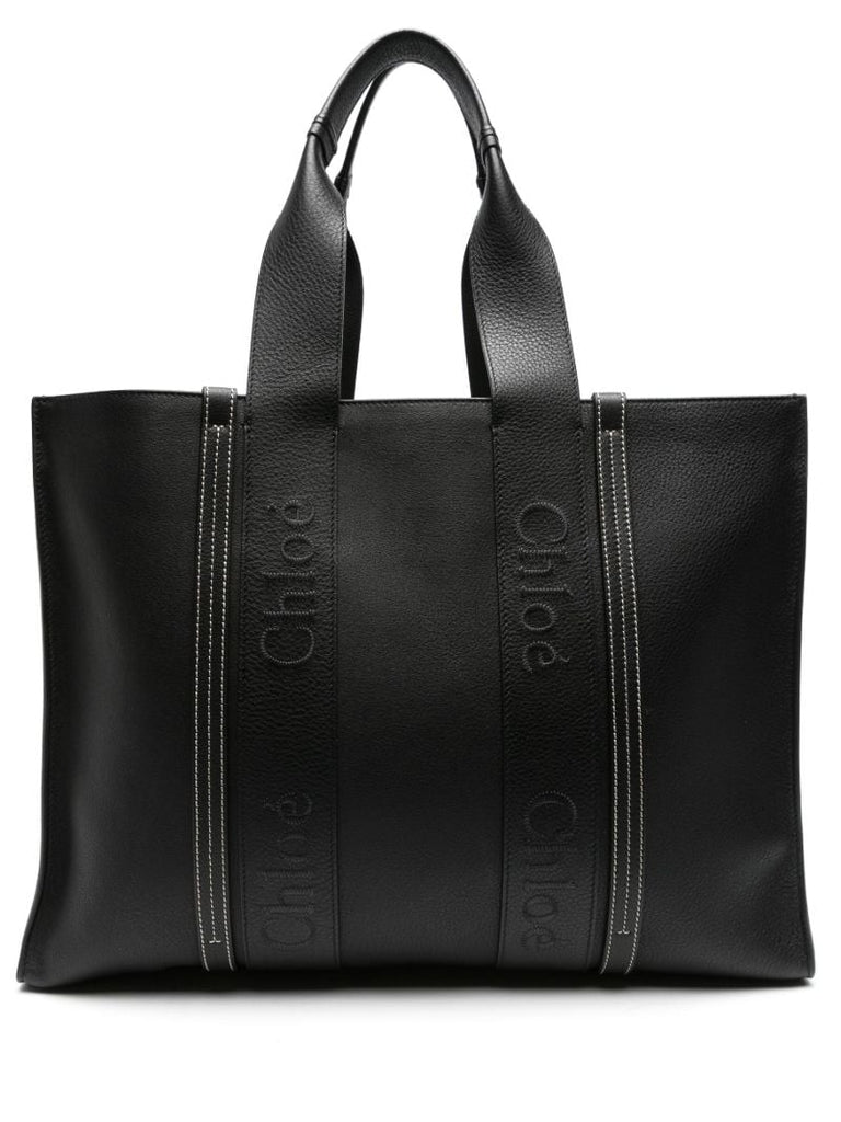 Black Woody Large Leather Tote Bag