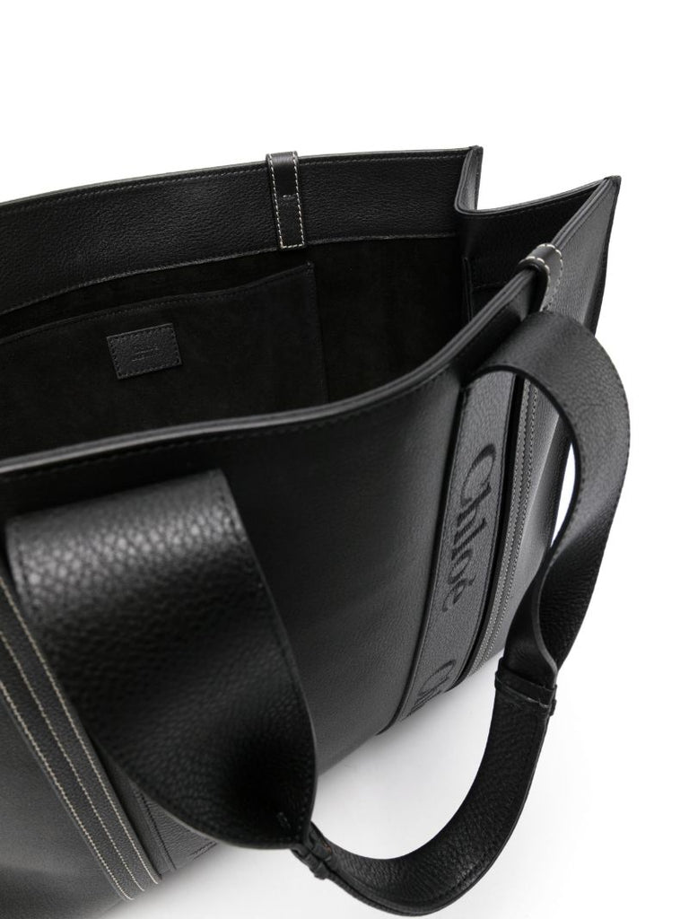 Black Woody Large Leather Tote Bag