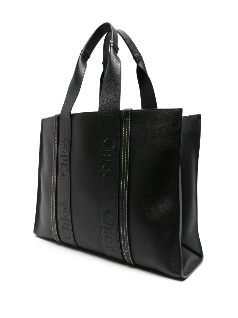 Black Woody Large Leather Tote Bag