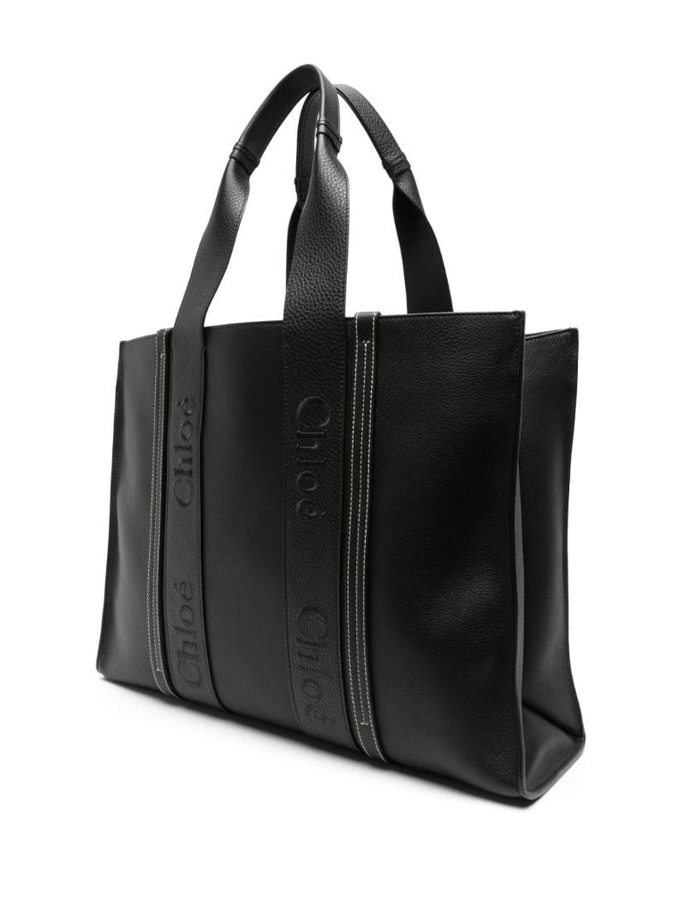 Black Woody Large Leather Tote Bag