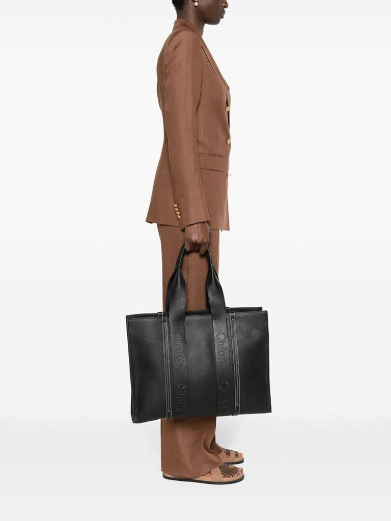 Black Woody Large Leather Tote Bag
