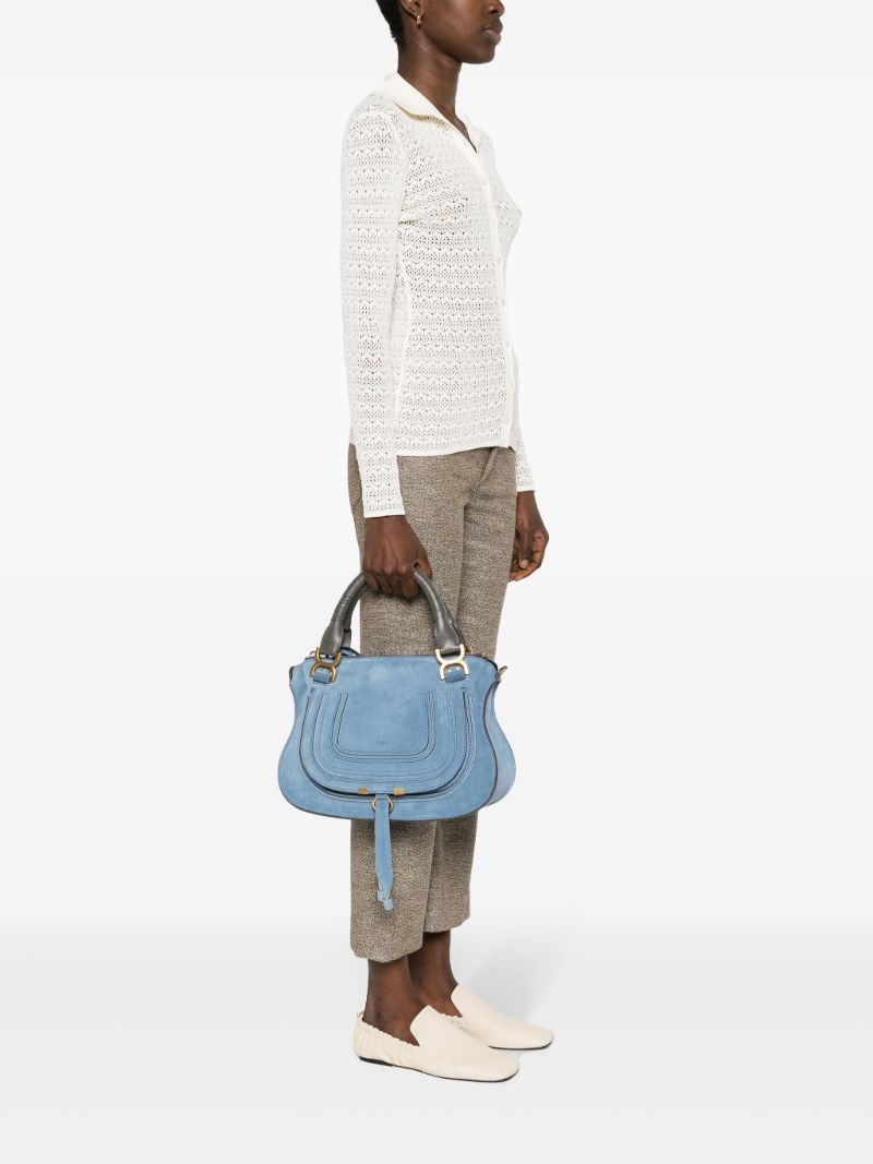 Blue Marcie Double Carry Suede Tote Bag