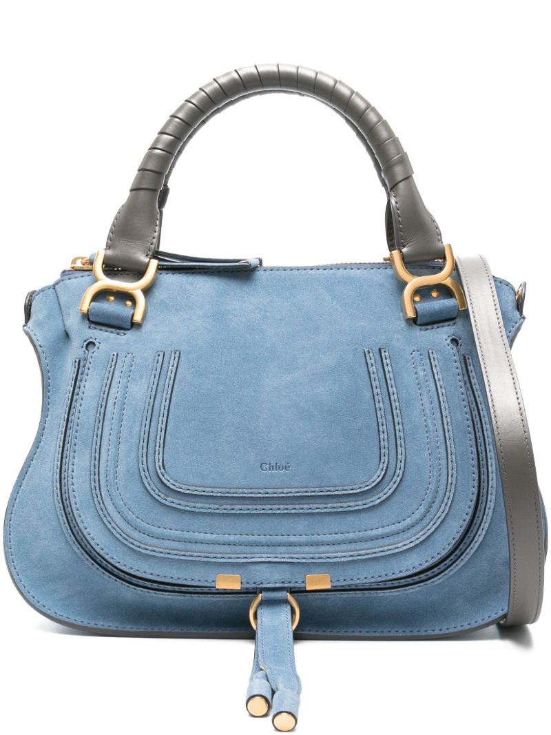 Blue Marcie Double Carry Suede Tote Bag