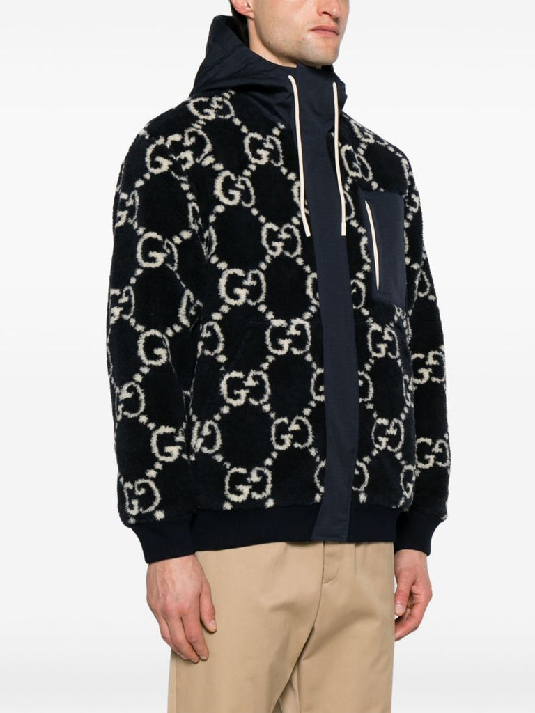 Blue Gg-jacquard Hooded Jacket